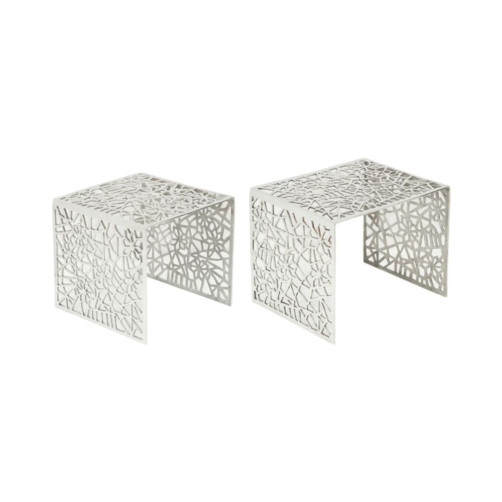 Tables basses gigognes METRIX argentées Tables basses design en aluminium à motifs géométriques