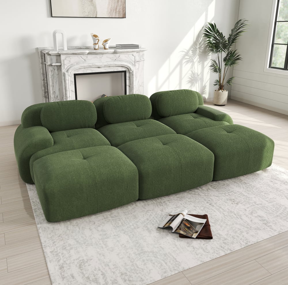 Canapé d angle modulaire en velours côtelé vert sans montage