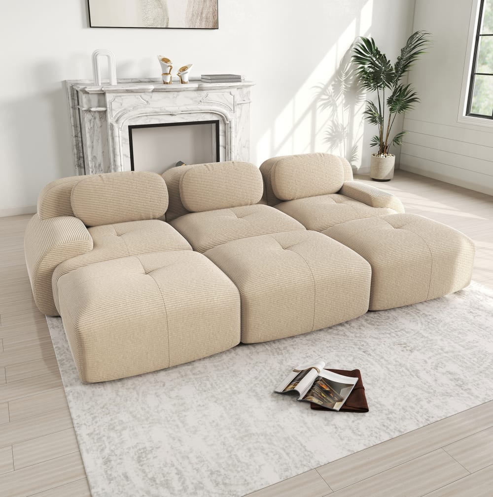 Canapé modulaire en velours côtelé avec prêt à l'emploi beige