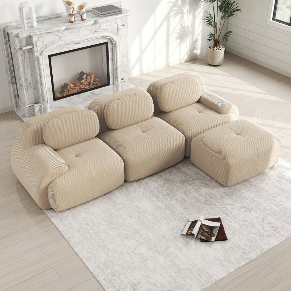 Canapé d'angle modulaire en velours côtelé beige,Emballé sous vide