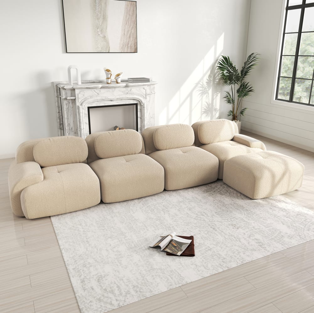 Canapé d'angle modulaire en velours côtelé avec mousse 32d beige