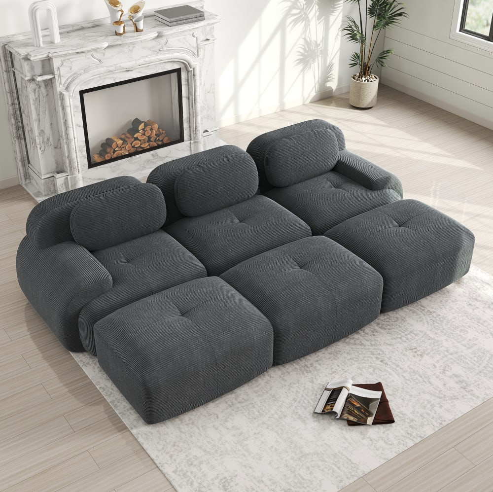 Canapé d'angle modulaire en velours côtelé avec assise 32d gris