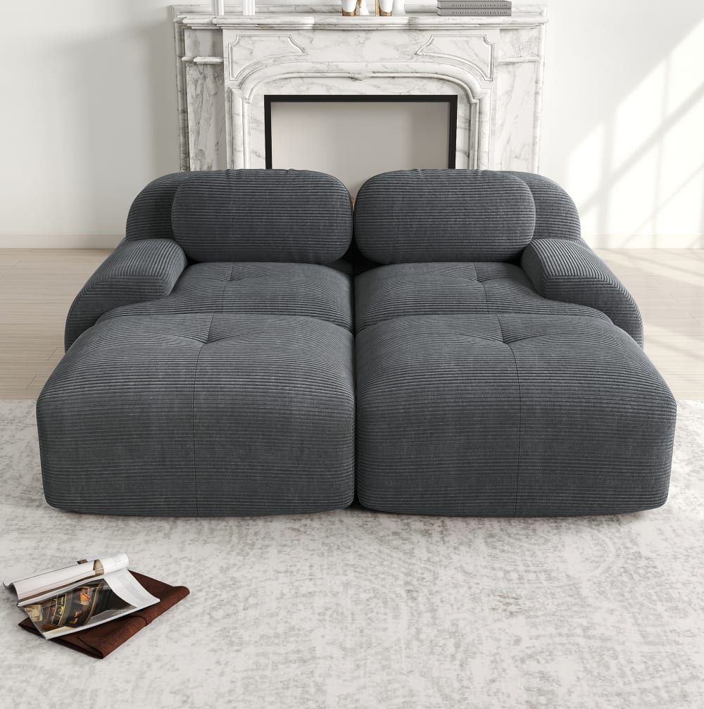 Canapé modulaire en velours côtelé avec accoudoirs ergonomiques gris