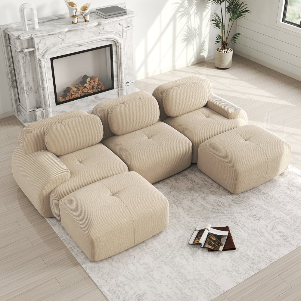 Canapé d angle modulaire en tissu côtelé beige sans montage