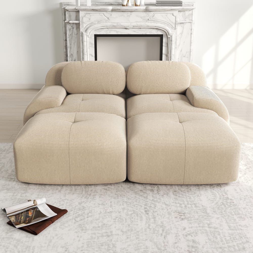 Canapé modulaire en velours côtelé avec base antidérapante beige