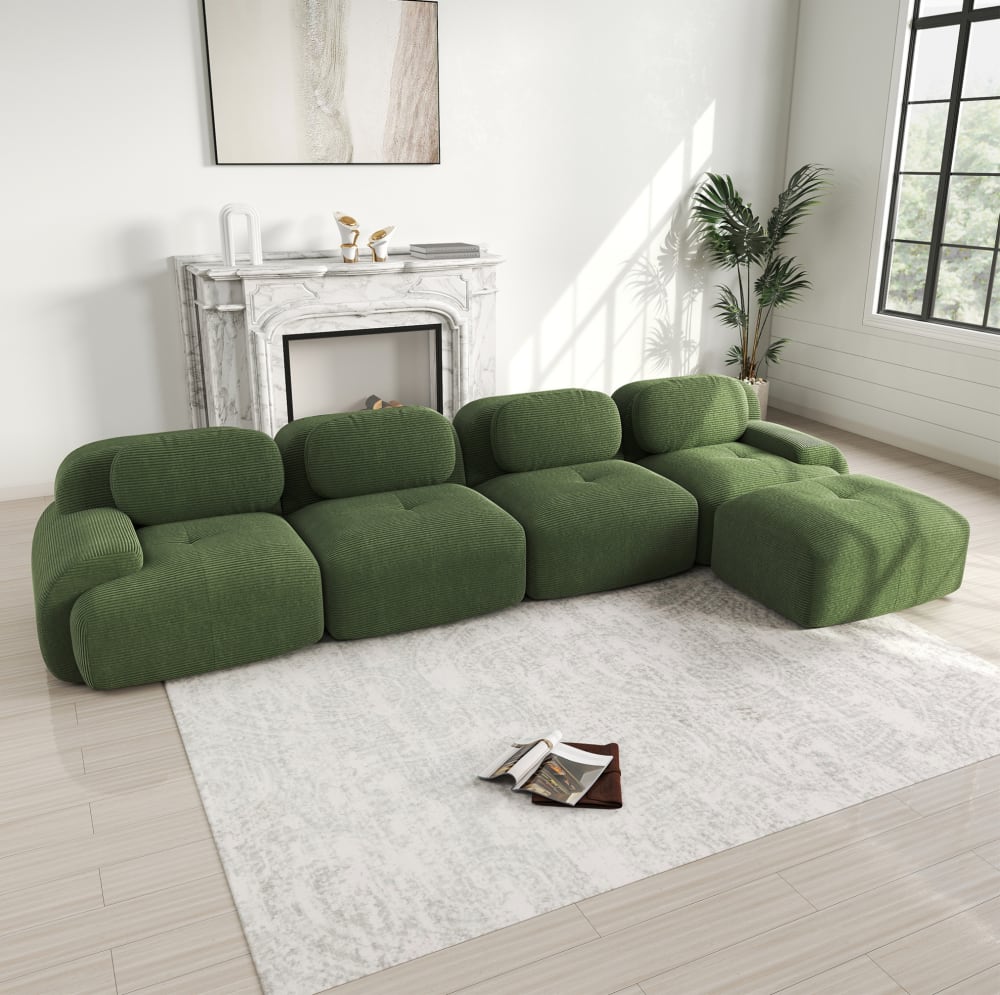 Canapé d angle modulaire en velours côtelé vert sans montage