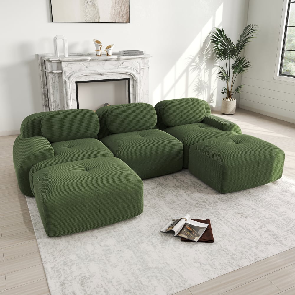 Canapé modulaire en velours côtelé avec base antidérapante vert