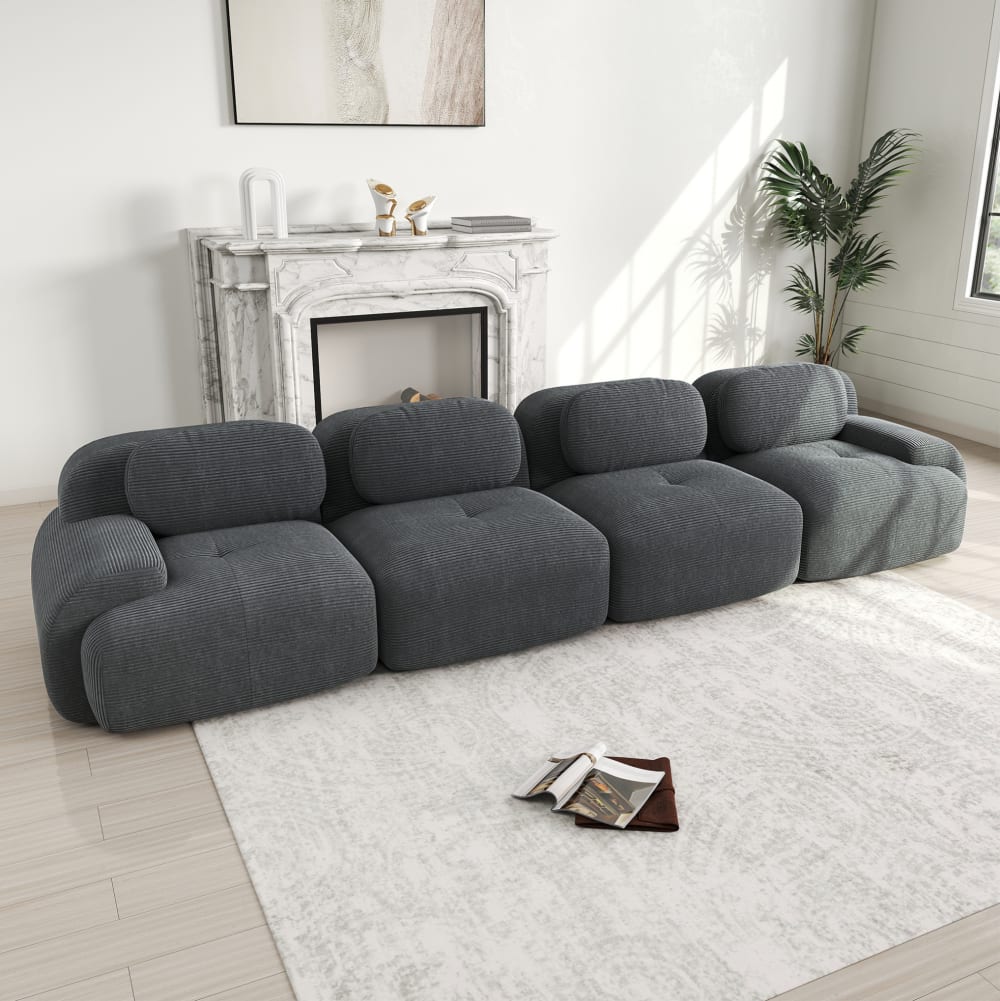 Canapé d'angle modulaire en velours côtelé avec mousse 32d gris