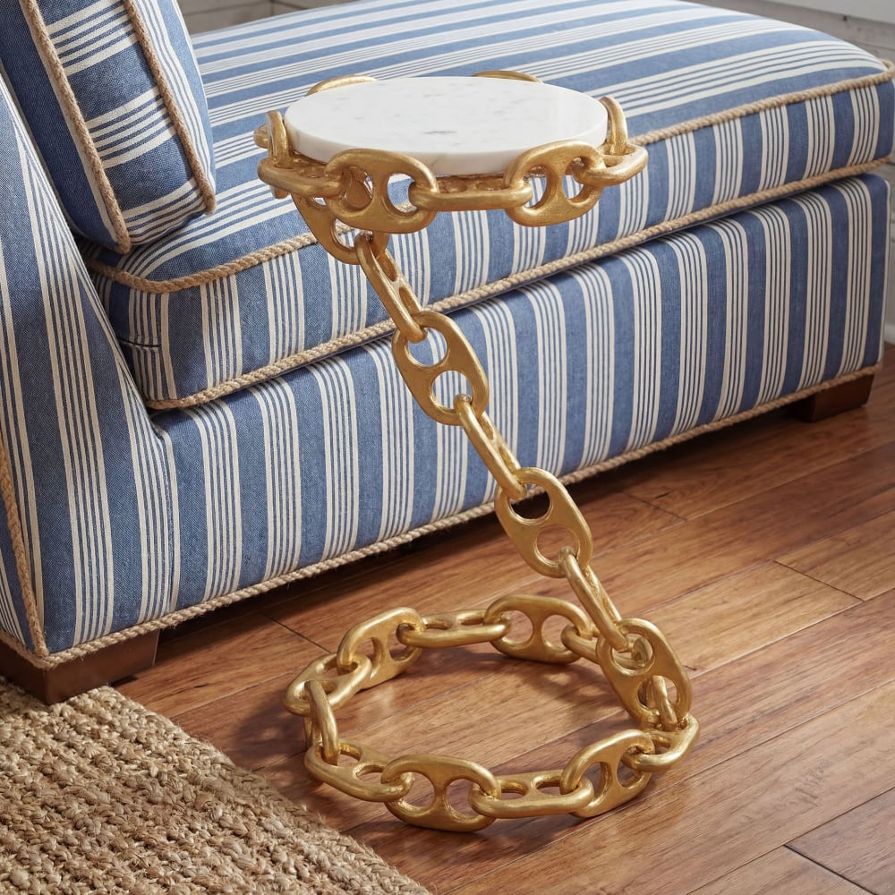 Table d'appoint piètement chaîne plateau marbre blanc table de salon table basse