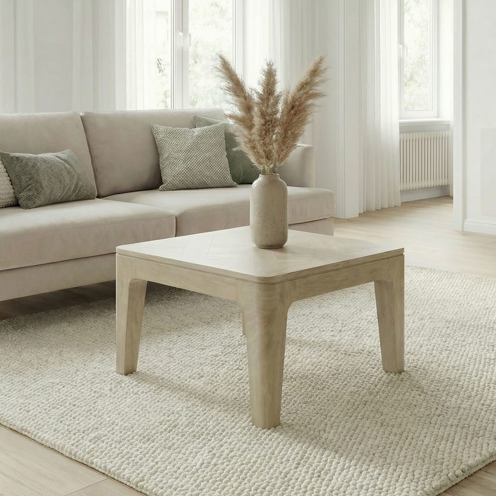 Table basse 60cm Bois massif blanc délavé Table de canapé Table de salon Table d'appoint