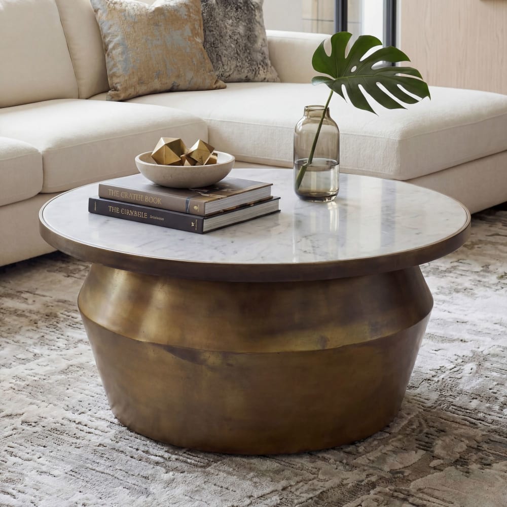 Table basse avec plateau en marbre Design Table de salon métal ronde 60cm