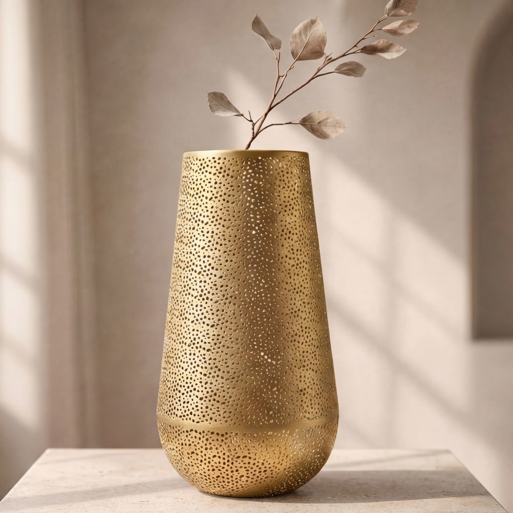 Vase 47cm Métal, Vase à fleurs, Vase de sol, Déco, Grand, Rond, Design, Haut