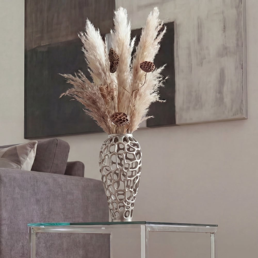 Vase aluminium argenté vase à fleurs vase déco maison grande ronde fait main