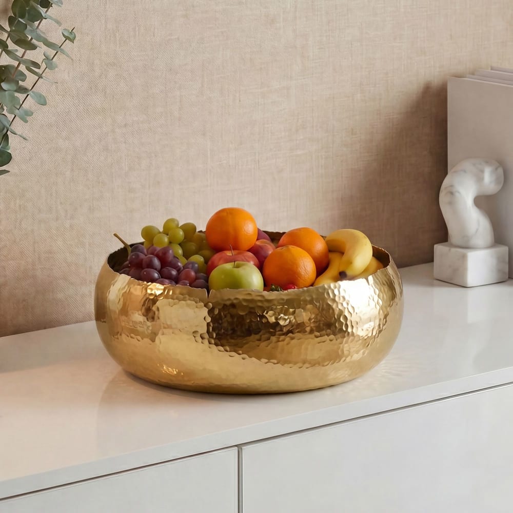 Corbeille à fruits en aluminium ronde 35cm martelée en métal