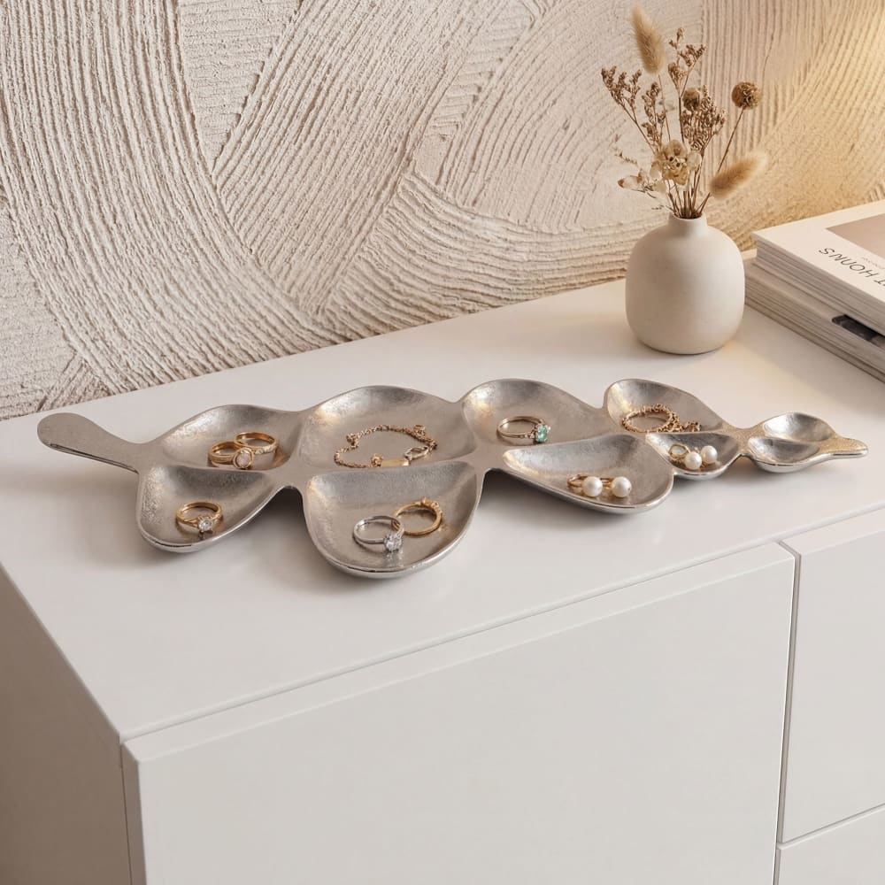Coupelle décorative Feuille Aluminium 60,5cm Déco de table Métal Accessoire