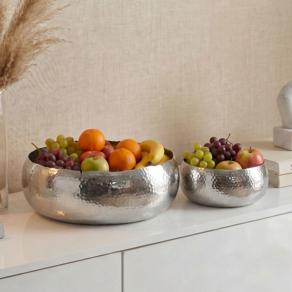 Corbeille à fruits lot de 2 Coupe à fruits Aluminium Bol 36cm Martelée Ronde