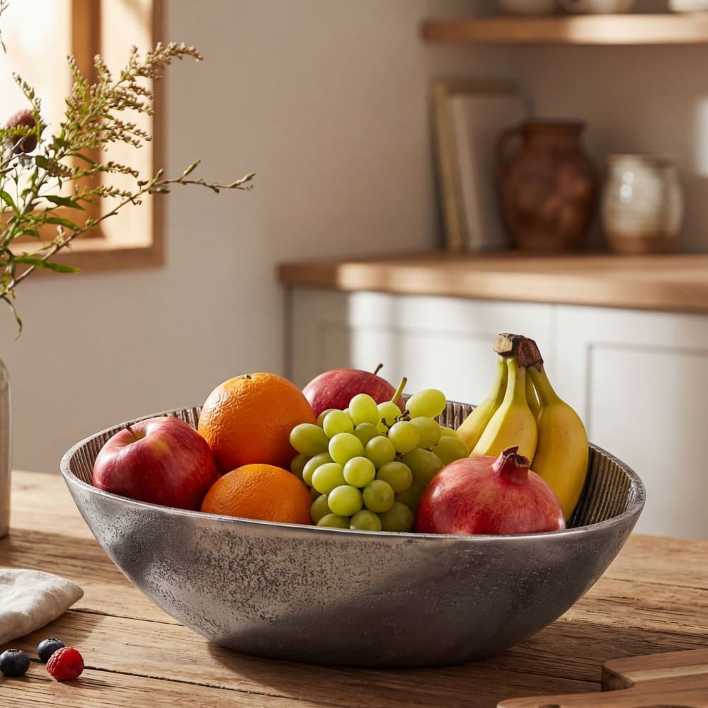 Coupe à fruits Aluminium Bol 40cm Décoration Métal Corbeille à fruits Ovale