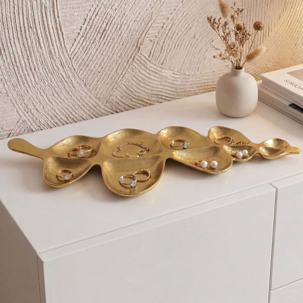 Coupelle décorative Feuille Aluminium 60,5cm Déco de table Métal Accessoire