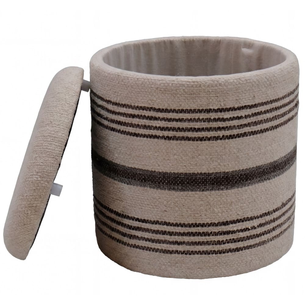 Tabouret Pouf De Rangement En Laine 40cm Beige Pouf Rond En Tissu Rembourré