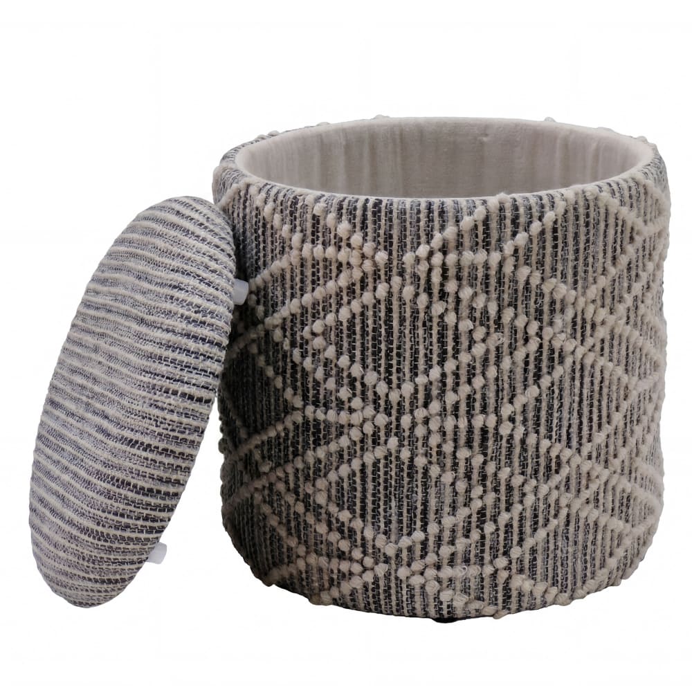 Tabouret Pouf De Rangement En Tissu 40cm Gris Pouf Rond Rembourré Boho Fait Main