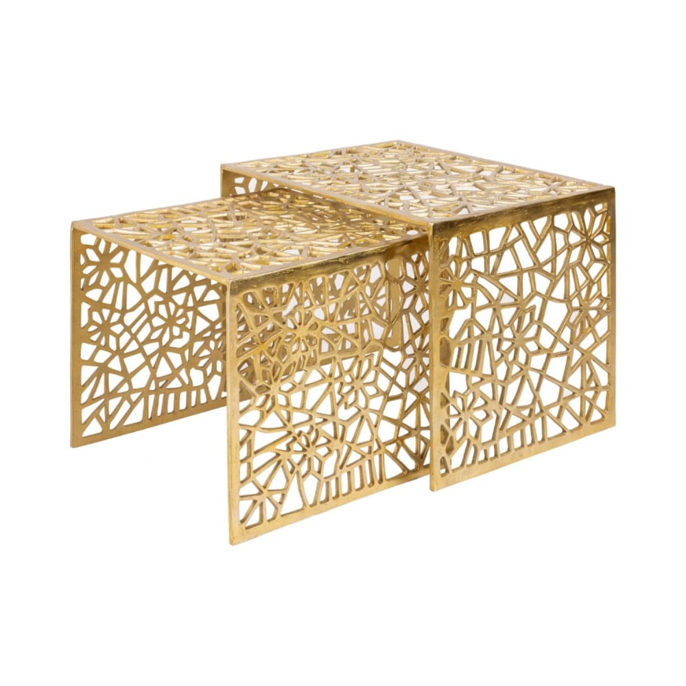 Tables basses gigognes METRIX dorées Tables basses design en aluminium à motifs géométriques