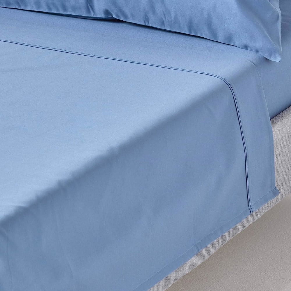 Drap Plat Premium 180x290cm Bleu Coton Égyptien 1000tc Homescapes