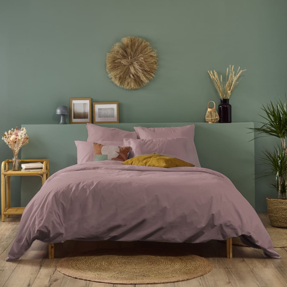 Parure de lit 2 personnes coton percale lilas 220x240cm