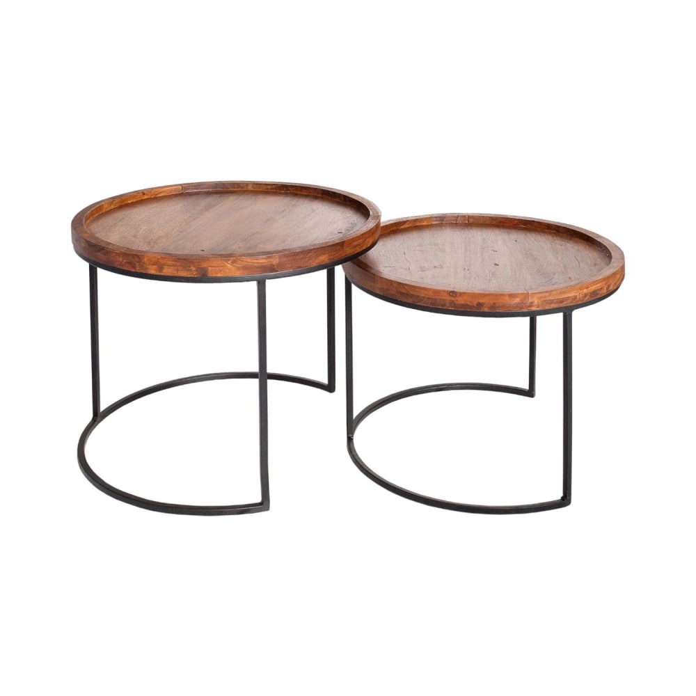 Tables basses gigognes en bois d'acacia et en fer noir 55x45x55cm