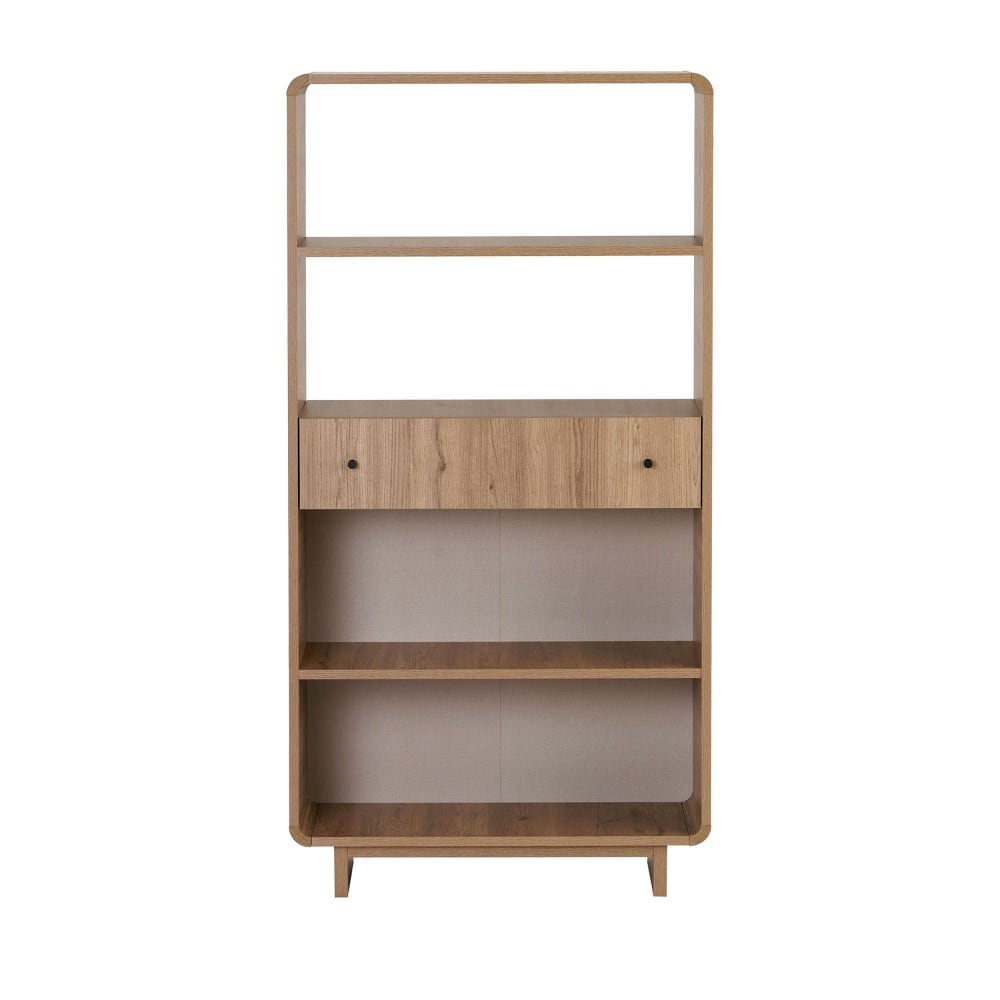 Dima - Étagère 1 tiroir aux bords arrondis en bois H153cm - Bois clair
