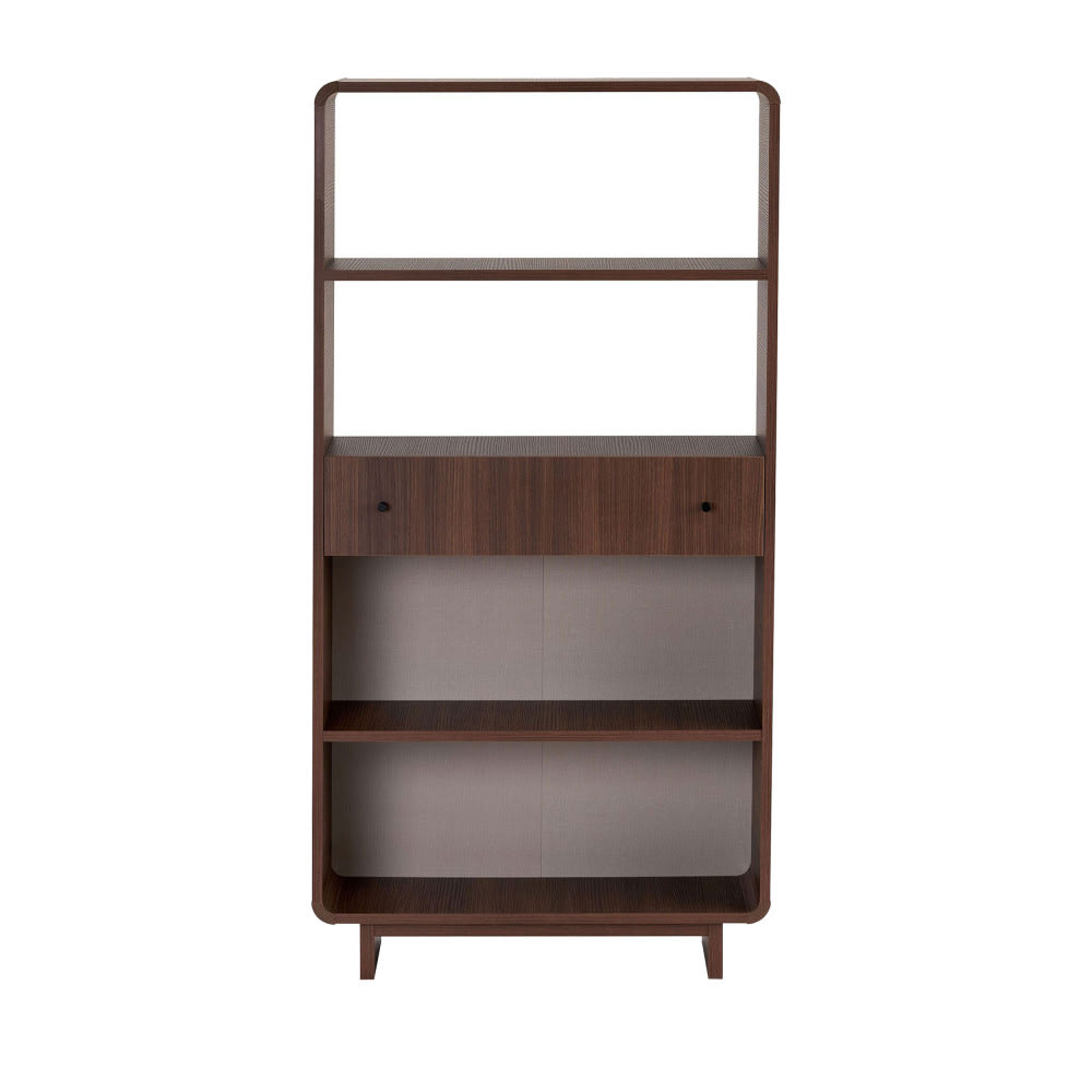 Dima - Étagère 1 tiroir aux bords arrondis en bois H153cm - Bois foncé
