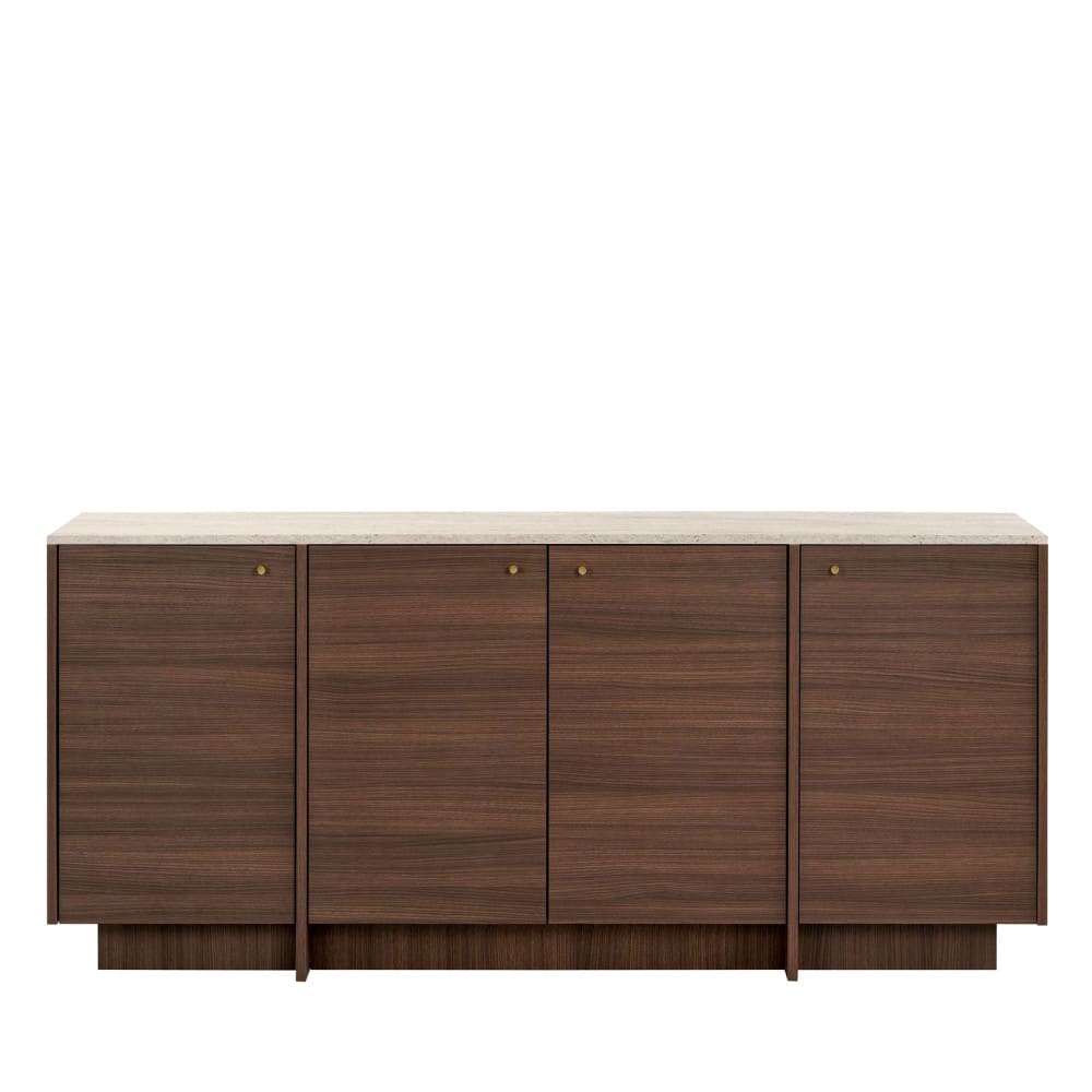 Hopa - Buffet 4 portes plateau effet travertin et bois L180cm - Bois foncé