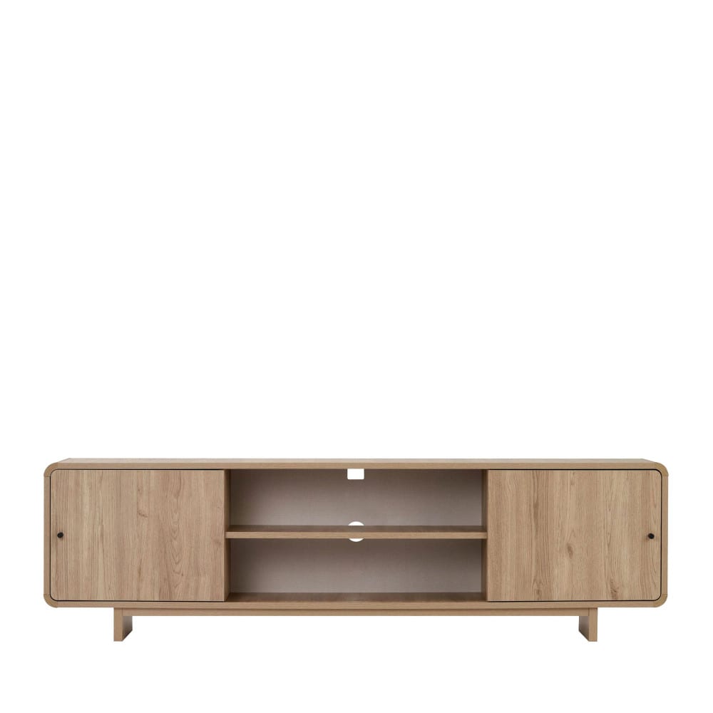 Dima - Meuble tv 2 portes aux bords arrondis en bois L180cm - Bois clair