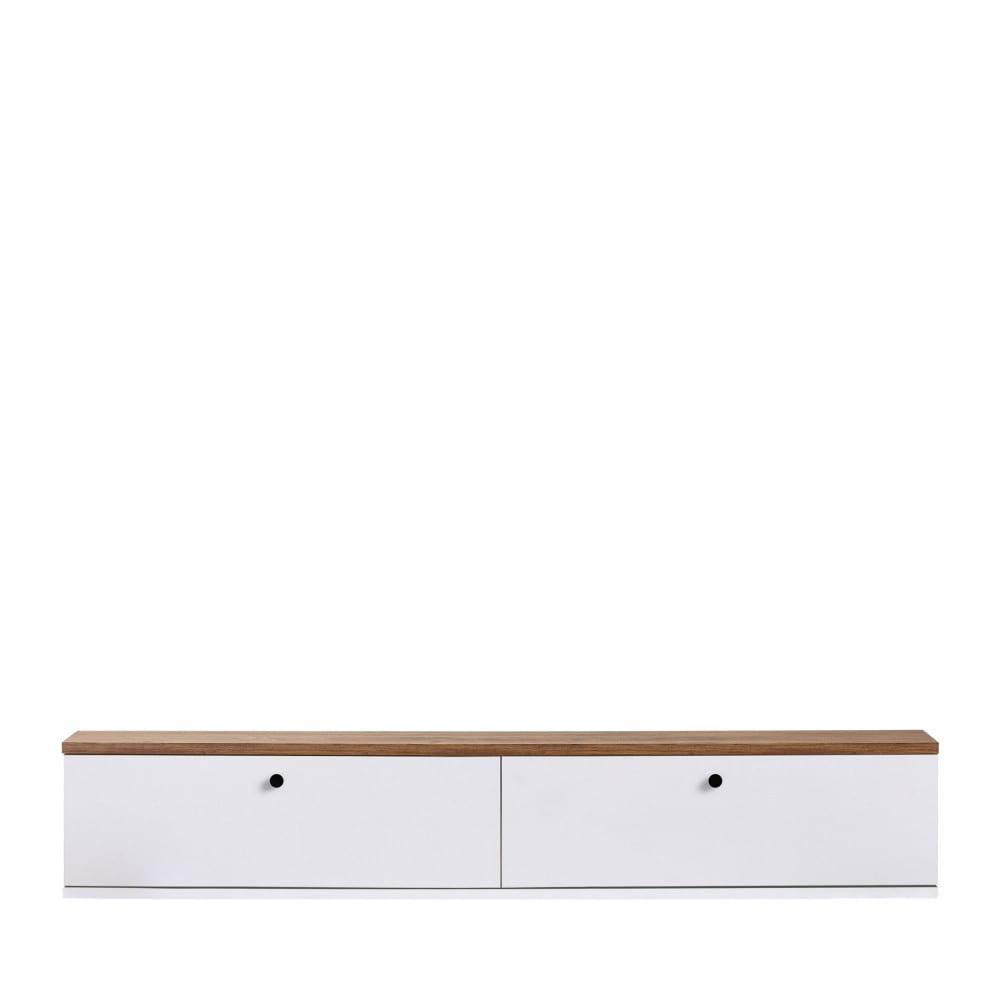 Meuble Tv Suspendu 2 Portes Plateau Bois Foncé L140cm - Blanc - Yara