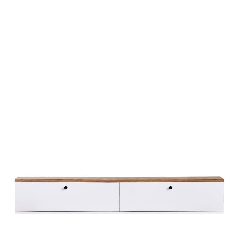 Meuble Tv Suspendu 2 Portes Plateau Bois Foncé L160cm - Blanc - Yara