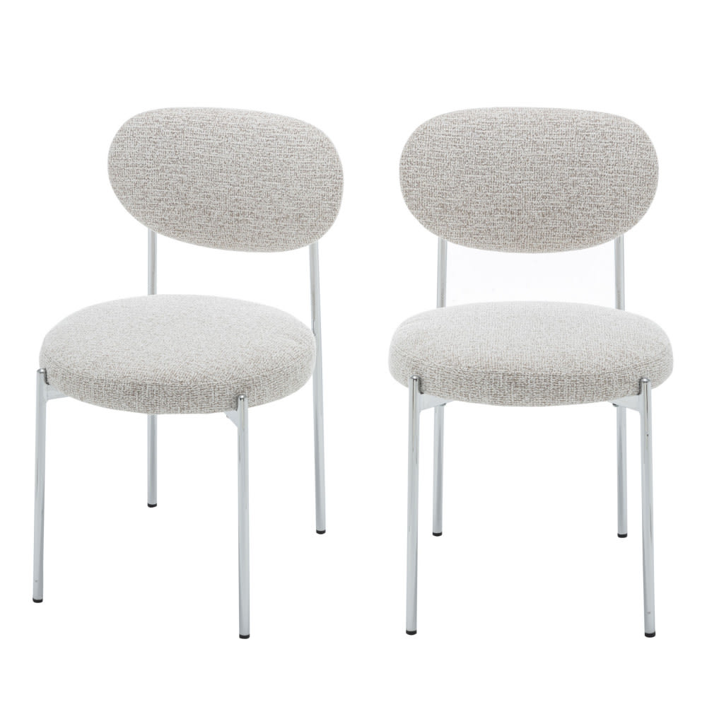 Kyoto - Lot de 2 chaises en tissu pieds chrome - Beige chiné