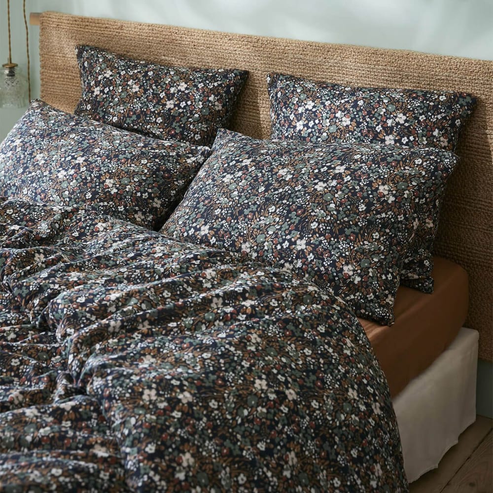 Adonis Blue - Taie D'oreiller 50x70cm Gaze De Coton Coloris Bleu Motifs Fleurs