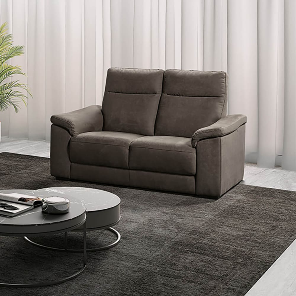 STANLEY - Canapé Fixe 2 Places Tissu Peau de Pêche Gris Foncé