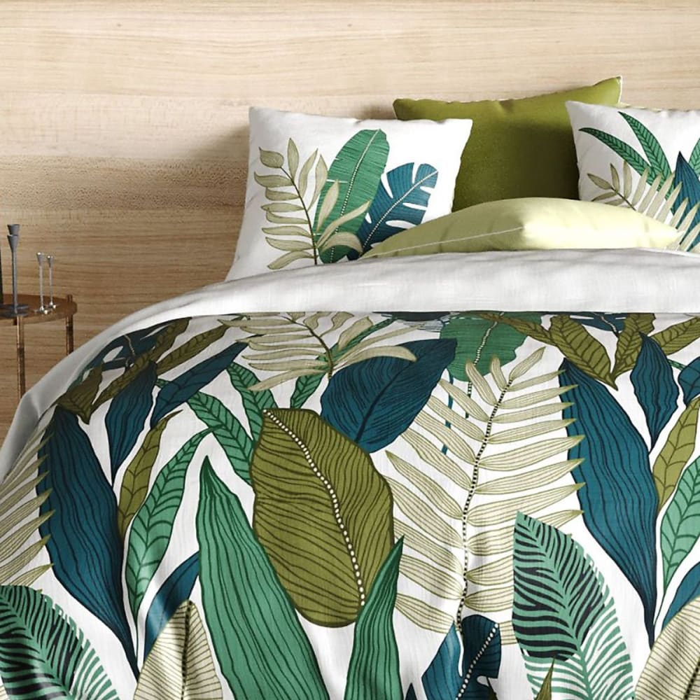 Parure Housse De Couette 260x240cm + 2 Taies Motif Feuilles Palmiers 100% Coton - Melchior