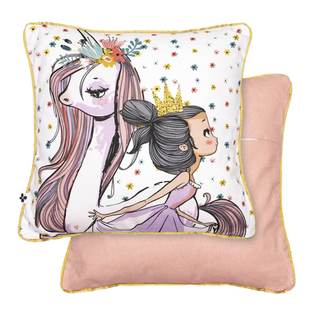 Philias - Coussin Déhoussable 40x40cm Coton Motif Licorne