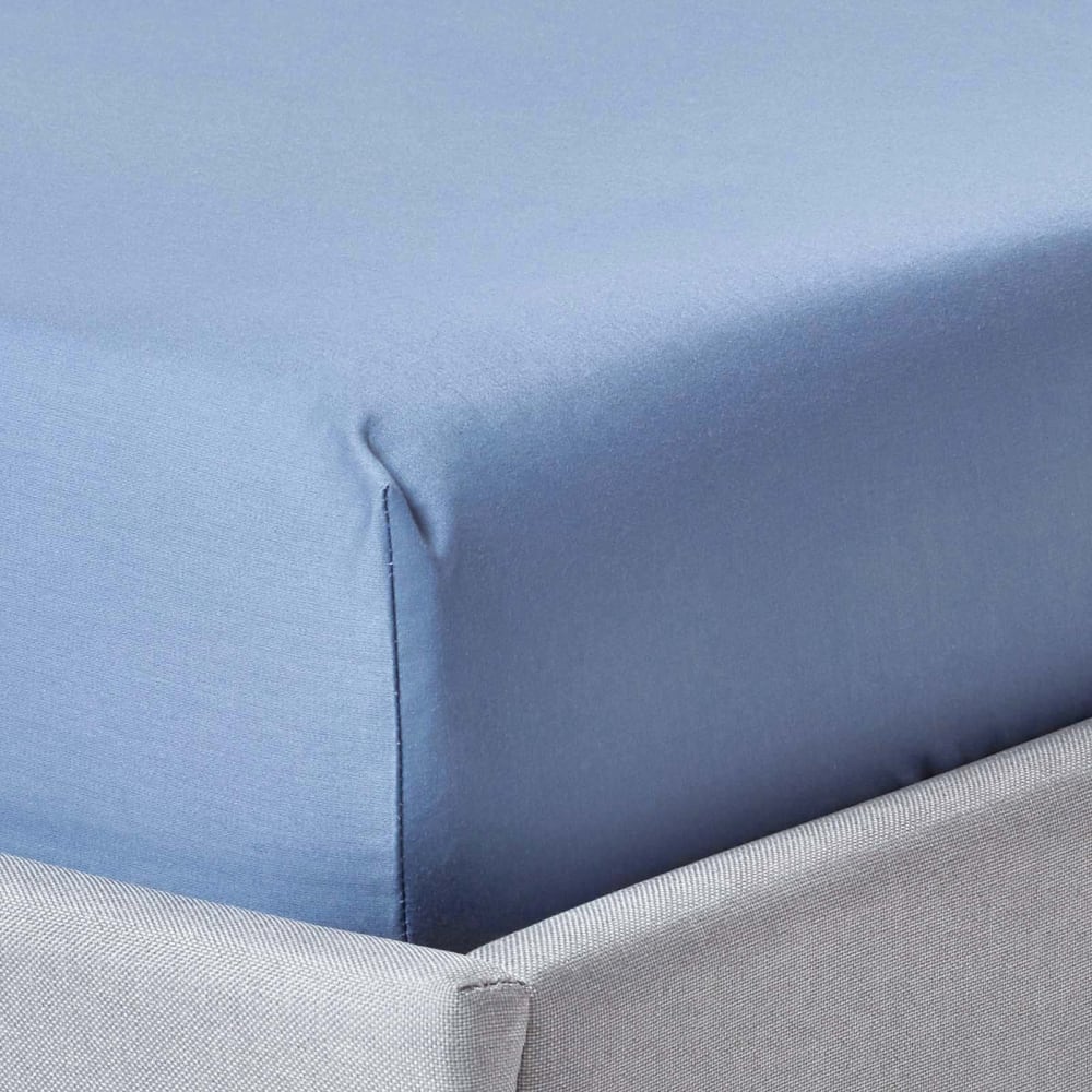 Drap-housse Premium 140x190cm Bleu Coton Égyptien 1000tc Homescapes