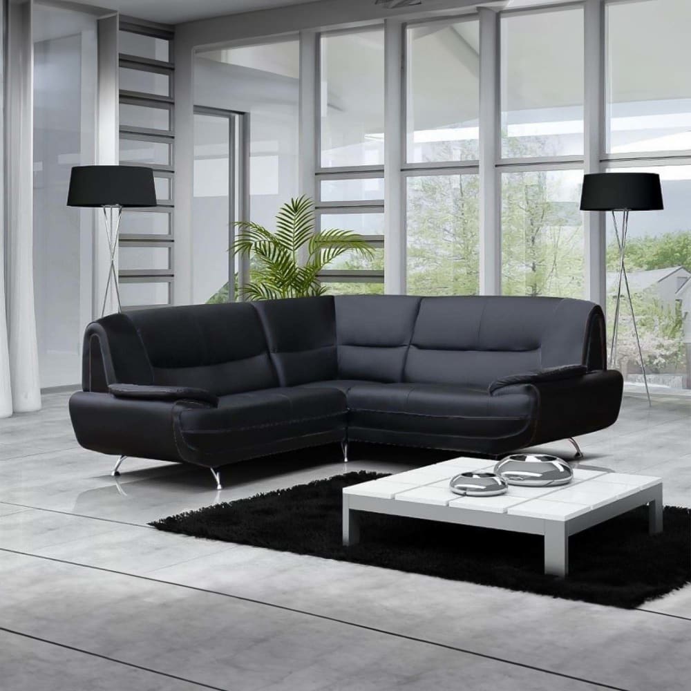 Muza - Canapé D'angle Design En Simili Cuir Noir