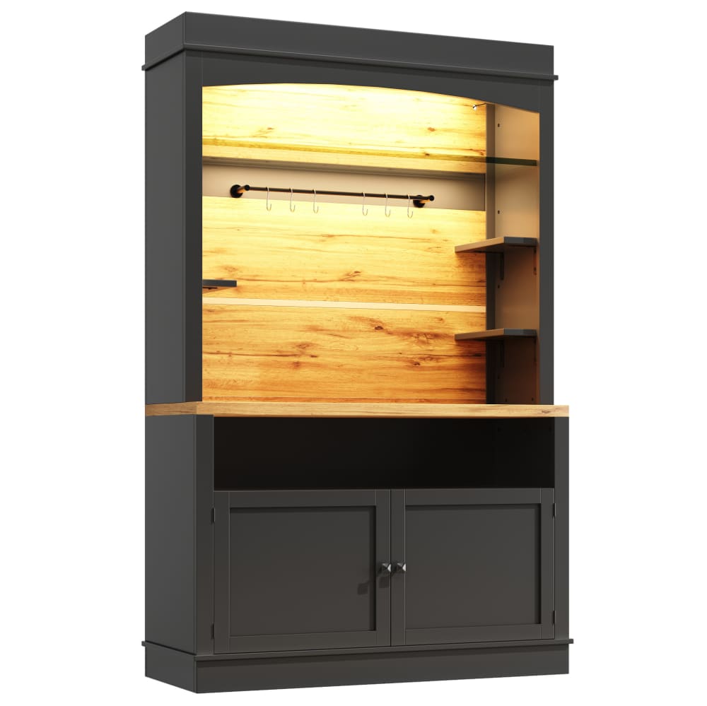 Buffet de cuisine 107 cm noir en MDF et métal avec éclairage LED