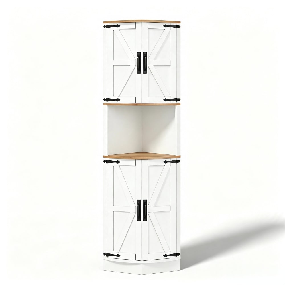 Meuble d angle blanc aspect bois avec 5 espaces de rangement style vintage