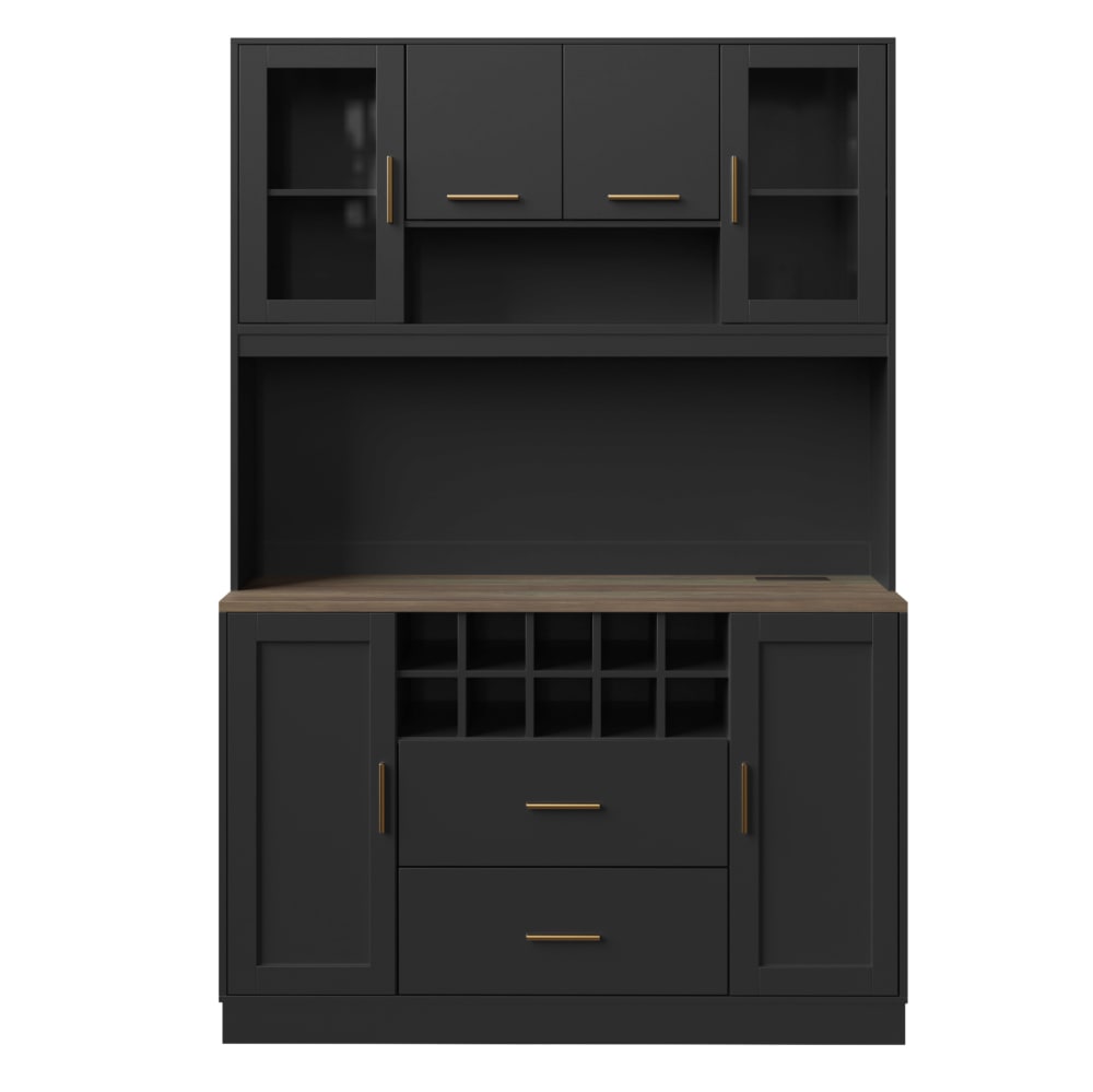 Buffet de cuisine 120 cm en MDF noir avec LED et prises intégrées