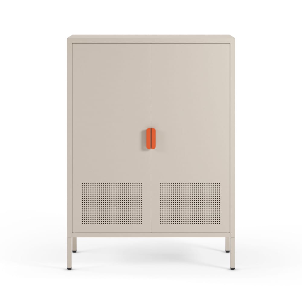 Adel - Buffet haut 2 portes en métal H 110 cm - Beige