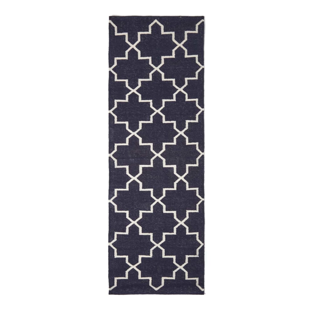 Tapis Kilim En Coton Tissé À Motif Géométrique Bleu Marine Edmonton 66x200cm - Homescapes