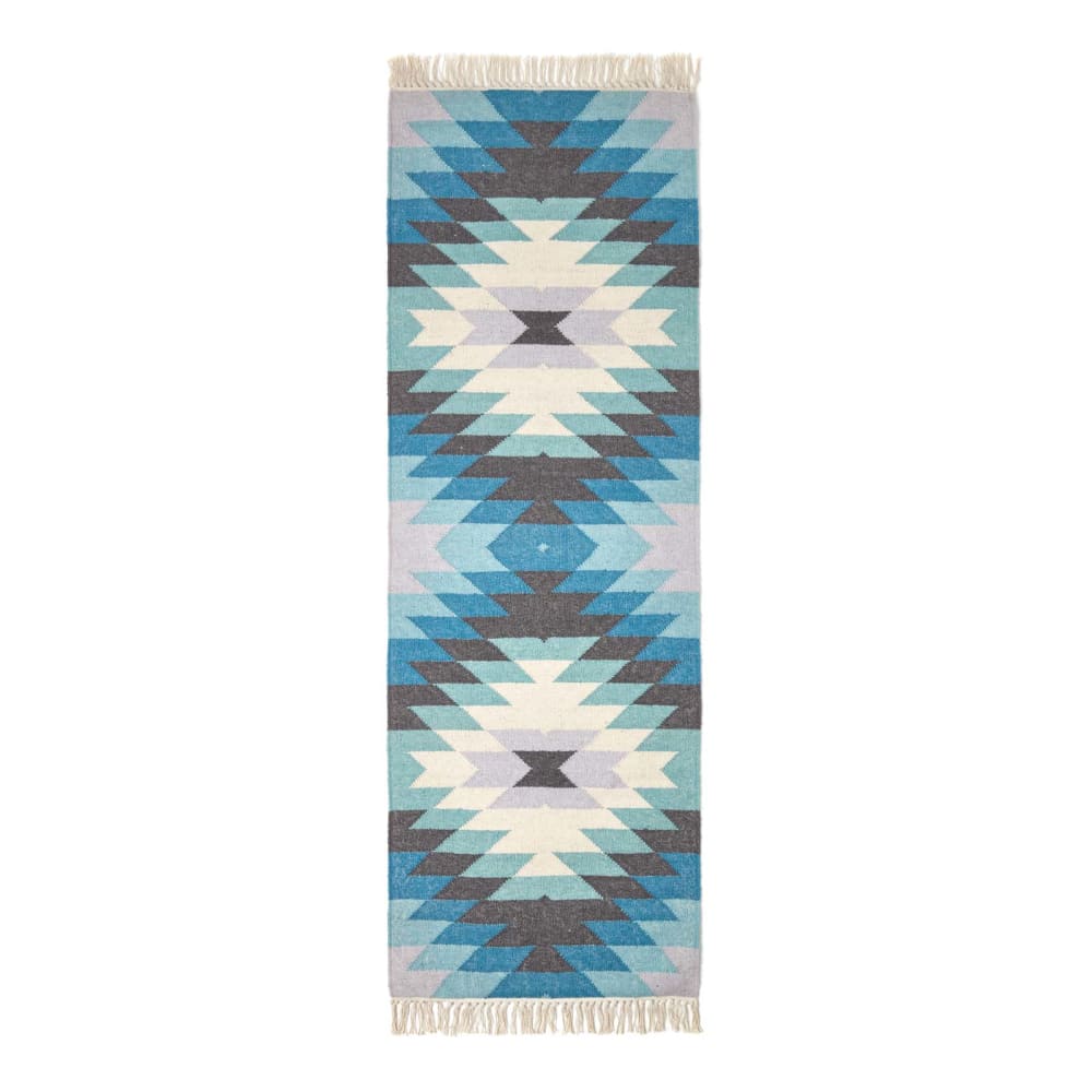 Tapis Kilim En Laine À Motif Géométrique Bleu Helsinki 66x200cm - Homescapes