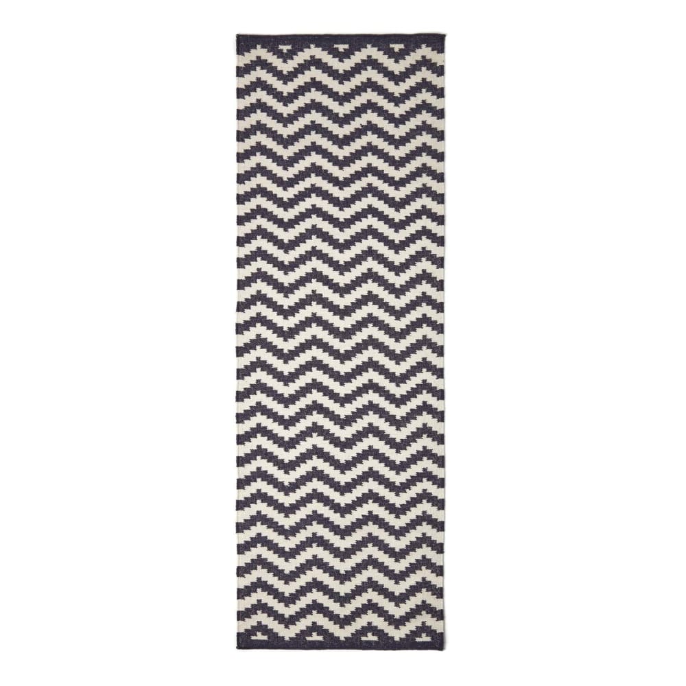 Tapis Kilim En Coton Tissé À Motif Chevron Bleu Foncé Et Blanc Casablanca 66x200cm - Homescapes