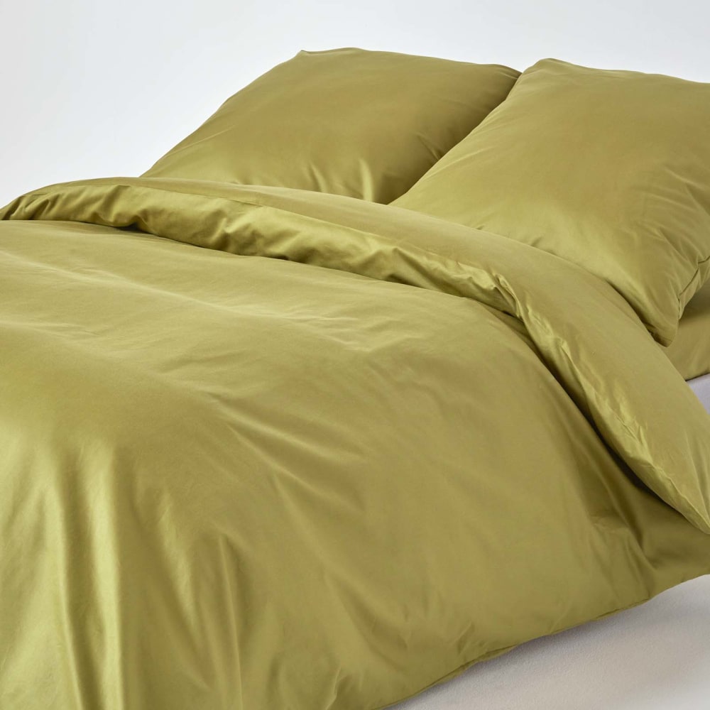 Parure De Lit Premium 155x220cm Coton Égyptien 1000tc Vert Olive Homescapes
