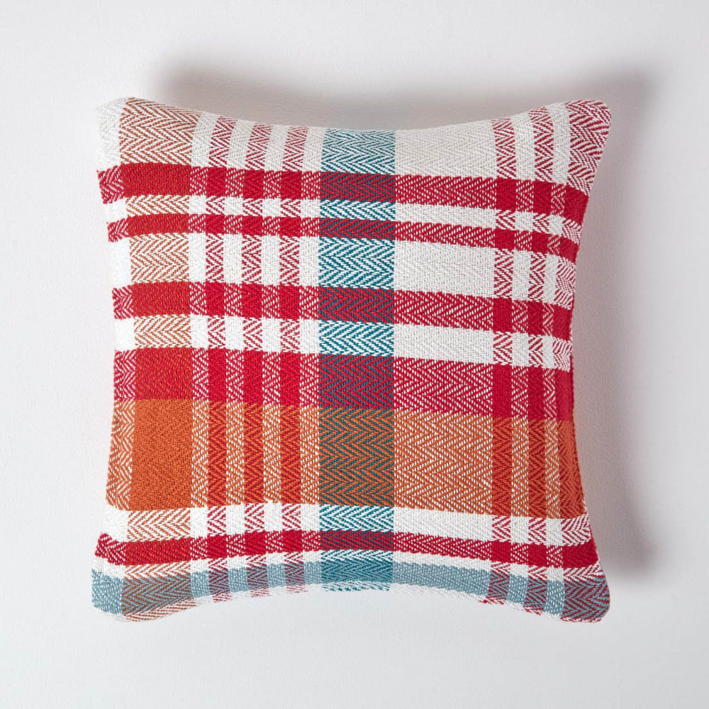 Housse De Coussin Falun À Carreaux Rouges En Coton, 60x60cm - Homescapes